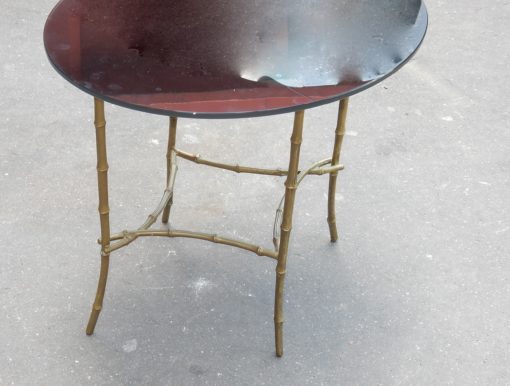 1950/70 Table Basse Plateau Verre Noirci Maison Baguès en Laiton