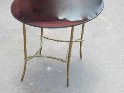1950/70 Table Basse Plateau Verre Noirci Maison Baguès en Laiton