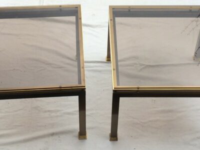 70' pair of sofas brass and bronze