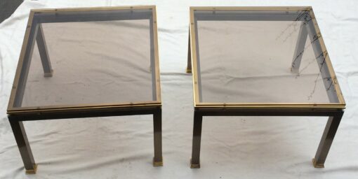 70' pair of sofas brass and bronze