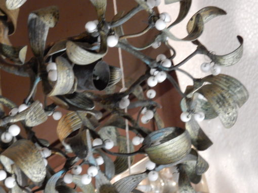 1900' Lustre Boule de Gui en Bronze Art Nouveau a 4 Lampes Diamètre 45 cm – Image 8