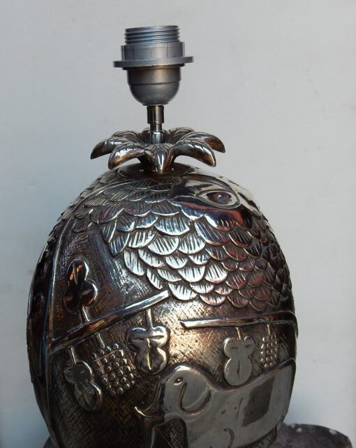 1950/70  Lampe Ananas Décor Animaux Métal Argenté – Image 4