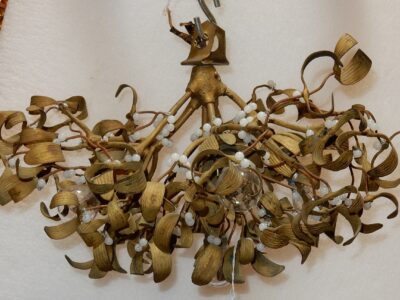 1900' Ball of Mistletoe Art Nouveau Bronze has 5 Bulbs and Pearls Opaline Diameter 45 cm