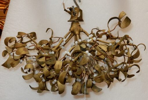1900' Ball of Mistletoe Art Nouveau Bronze has 5 Bulbs and Pearls Opaline Diameter 45 cm