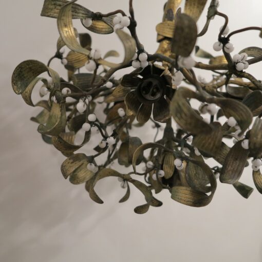 1900' Ball of Mistletoe Art Nouveau Bronze has 4 Bulbs and Pearls Opaline - Image 3