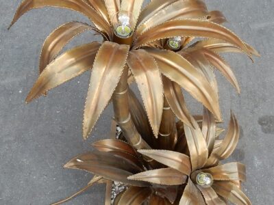 1970' Plante Éclairante en Laiton Maison Jansen 3 Têtes Style Baroque