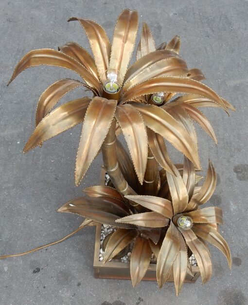 1970' Plante Éclairante en Laiton Maison Jansen 3 Têtes Style Baroque
