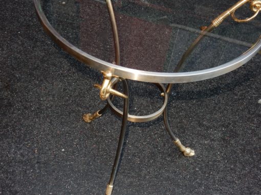 1970/80 Pedestal in Gilt and Silvered  Bronze with Top in Glass Maison Charles - Image 5
