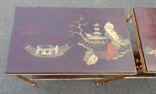 1950 ' Pair of Tables Maison Bagués Bronze Style Bamboo Golden With Trays Lacquers of China - Image 2