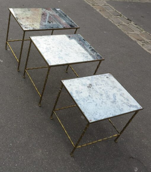 1950/70 Série de 3 Tables Gigognes Modèle Bambou avec Pieds Maison Baguès – Image 7