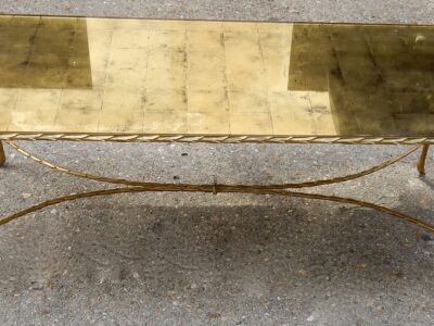 1950/70' Table Basse en Bronze Doré Décor Palmier Maison Charles 112 X 48 cm