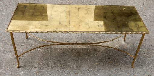 1950/70' Table Basse en Bronze Doré Décor Palmier Maison Charles 112 X 48 cm