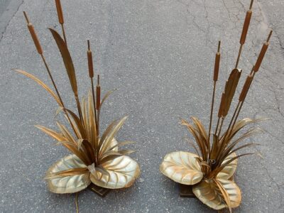 1970' Paire de Lampes aux Roseaux Style Maison Jansen Laiton