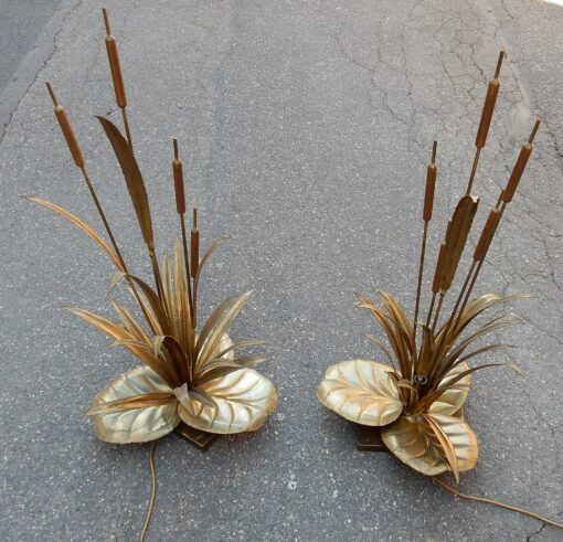 1970' Paire de Lampes aux Roseaux Style Maison Jansen Laiton