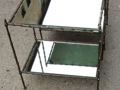 1950/70' Pair of End of Sofa Maison Baguès in Bronze Deco Bamboo Tops in Oxyded Olded Miror 51 X 37 cm