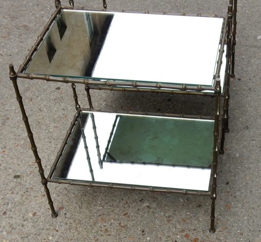 1950/70' Pair of End of Sofa Maison Baguès in Bronze Deco Bamboo Tops in Oxyded Olded Miror 51 X 37 cm