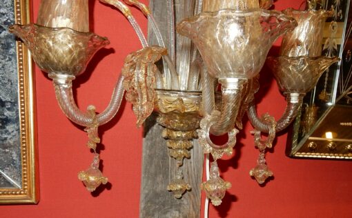 1950/70 ' Pair of  Wall Lamps has 3 Arms of  Light, Crystal of Murano With  Straws of Gold 58 H X 50 cm - Image 5