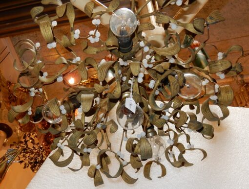 1900' Ball of Mistletoe Art Nouveau Bronze has 5 Bulbs and Pearls Opaline Diameter 45 cm - Image 8