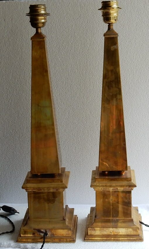 1970 ' Pair of Lamps Obelisks in Brass In The Style Of Maison Jansen - Image 2