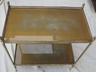 1950/70' Shelf in brass with gallery Maison Bagués 2 trays with oxyded gilted mirrors