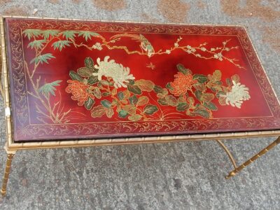 1950/70' Coffee Table in The Style of Maison Baguès Red Lacquer of China