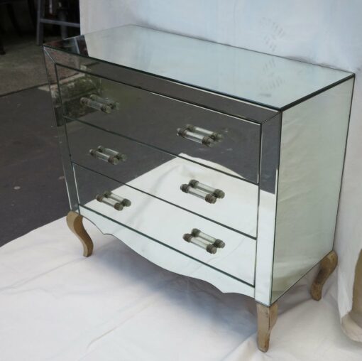 Commode art deco miroir 3 tiroirs 6 poignées verre – Image 3