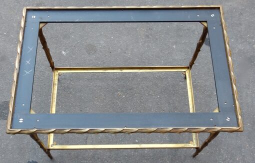 1950/70' Paire de Bouts de Canapés  en Bronze Doré Décor Palmier Maison Charles 58 X 37 cm – Image 3