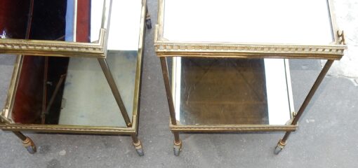 1950/70 Paire de Dessertes Roulantes Maison Jansen en Laiton et Bronze  Doré Avec Galeries Ajourées – Image 6