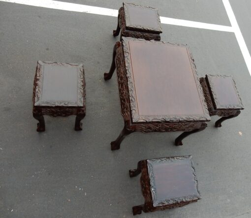 1920/1950 Play Table Mahjong China and Its 4 Stools Palissandre - Image 7