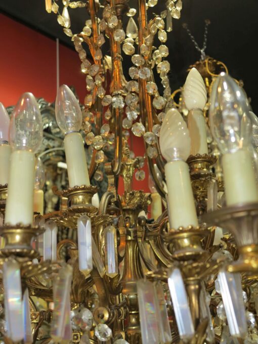 1880/1900 N3 Chandelier Gilded Bronze and Crystal 5 Arms 15 Bulbs - Image 3