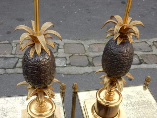 1950/70' Pair of lamps pineapple in bronze 2 colours in the style of Maison Charles - Image 5