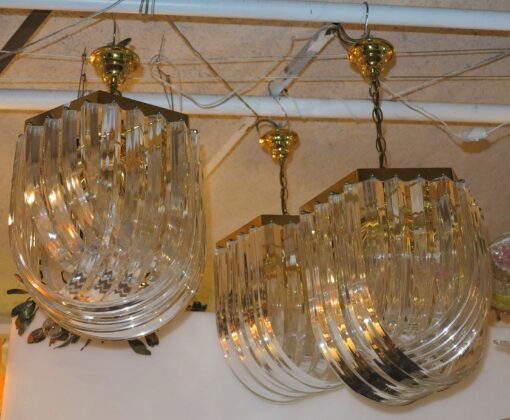 1970 ' 3 Gilted Iron and Lucite Chandeliers shape with shells entrelats lanterns Style Design With Sticker Orion - Image 5