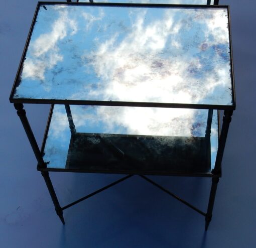 1950/70' Paire de Bouts de Canapés Bronze, 2 Plateaux Miroirs Oxydés Style Maison Baguès Entretoise Avec Toupie – Image 8