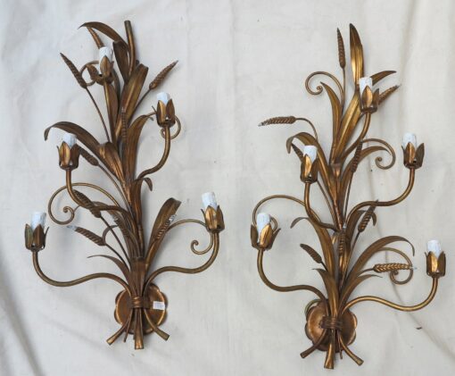 Paire d'Appliques Fer Doré Gerbe de Blé