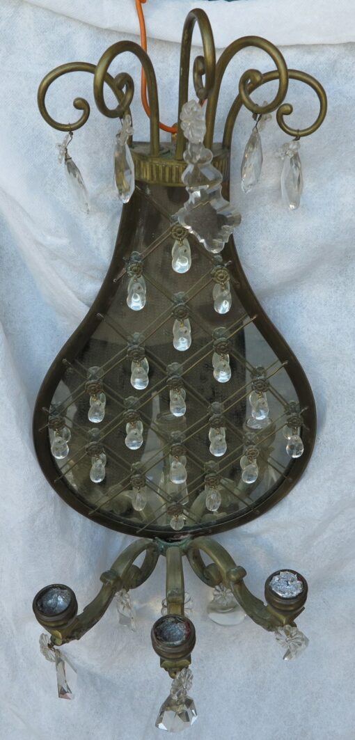 1950/70 Pair of wall lamps in the shape of racket with glass drops - Image 4
