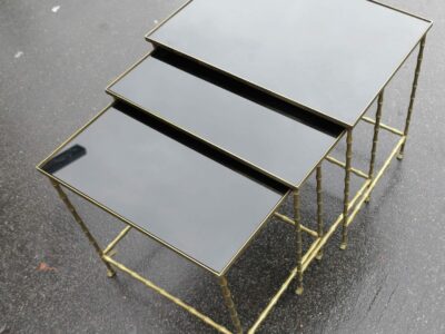 1950/70 Série de 3 Tables Gigognes Modèle Bambou avec Pieds Maison Baguès