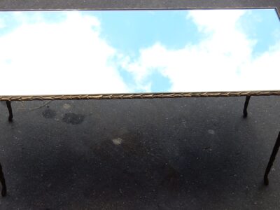 1950/70' Table Basse en Bronze Doré Décor Palmier Maison Charles 87 X 37 cm