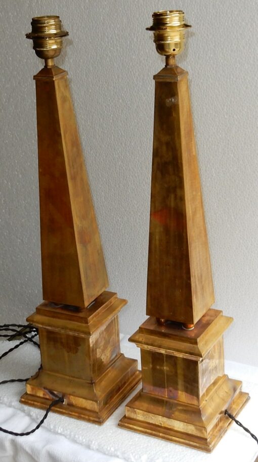 1970 ' Pair of Lamps Obelisks in Brass In The Style Of Maison Jansen - Image 8