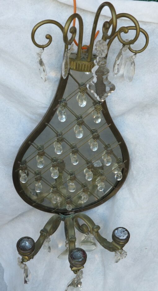 1950/70 Pair of wall lamps in the shape of racket with glass drops - Image 6