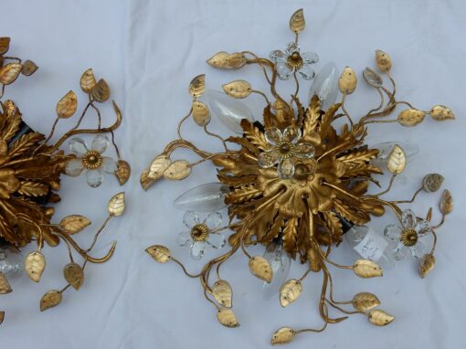 1950/70 Pair of Ceiling Lights has Floral Decoration in the Style of  Maison Bagués - Image 4