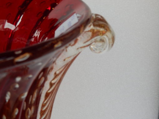 1970' Vase Cristal Murano Rouge Rubis et Or Toso Signé – Image 6