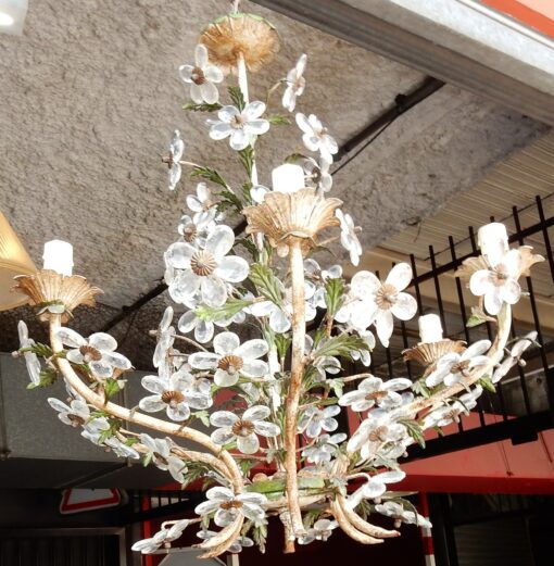 1970 "Chandelier  Painted Green and White patined Iron in the Style of Maison Bagués - Image 4