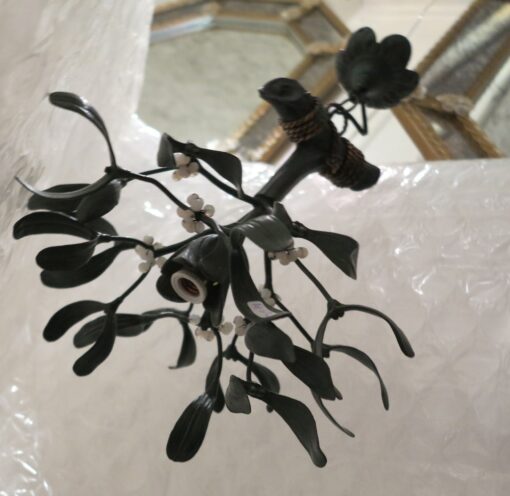 Chandelier Ball of mistletoe art nouveau has 1 bronze lamp and pearls opaline