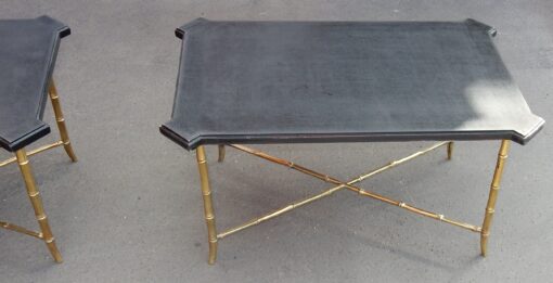 1950/70' Paire de Bouts de Canapés Bronze Modèle Bambou Plateau Laque de Chine Style Maison Jansen 89 X 57 cm – Image 2
