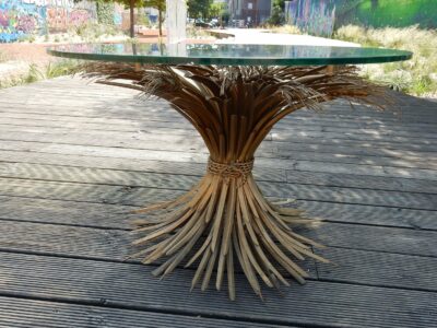 1970' Pedestal Table or Coffee Table in the Style YSL in Gilted Iron