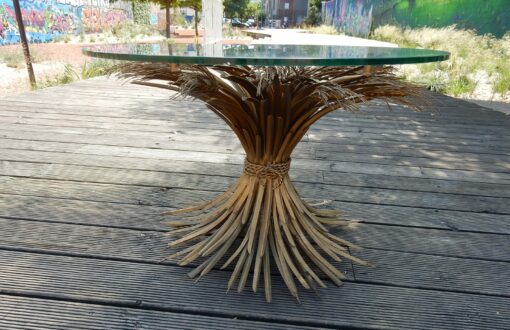 1970' Pedestal Table or Coffee Table in the Style YSL in Gilted Iron
