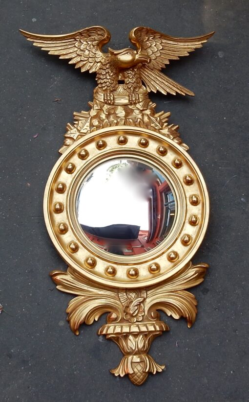 1950/70' Miroir Convexe à l'Aigle, Bois Doré H 97 cm – Image 2