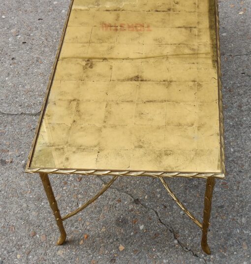1950/70' Table Basse en Bronze Doré Décor Palmier Maison Charles 112 X 48 cm – Image 4