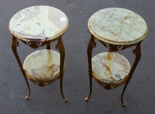 1970' Paire de Sellettes en Bronze Doré Style LXV Plateaux Onyx