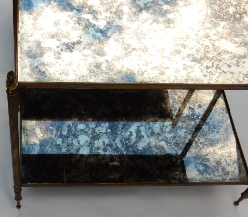 1950/70' Paire De Bouts De Canapé Maison Baguès Laiton et Bronze Plateaux Miroirs Flammes Olympiques 69X39 cm – Image 8